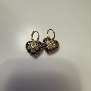 Victorian-Inspired Gold and Silver Heart Filigree Earrings